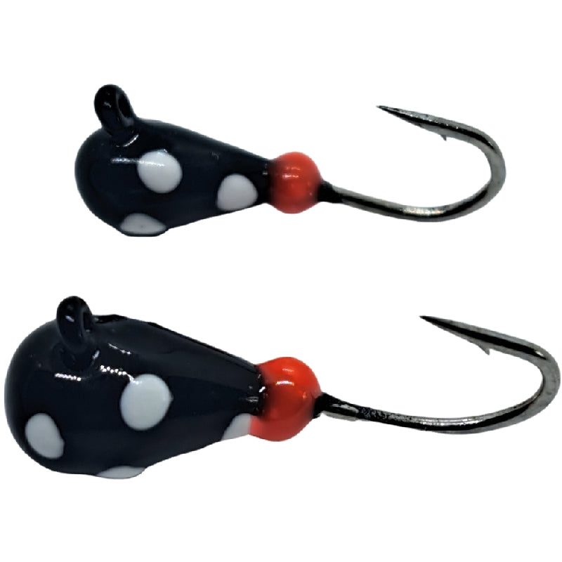 Black/White Glow Spot w/red glow dot tungsten jig, 3mm and 4mm sizes