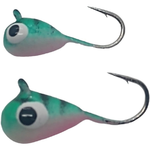 Green/Pink Belly Glow tungsten jigs, 3mm and 4mm sizes