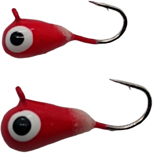 Red with white dot tungsten jig in 3mm and 4mm sizes, non-glow