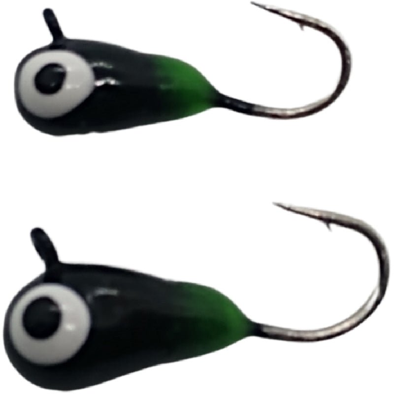 Black with green dot tungsten jig in 3mm and 4mm sizes, non-glow