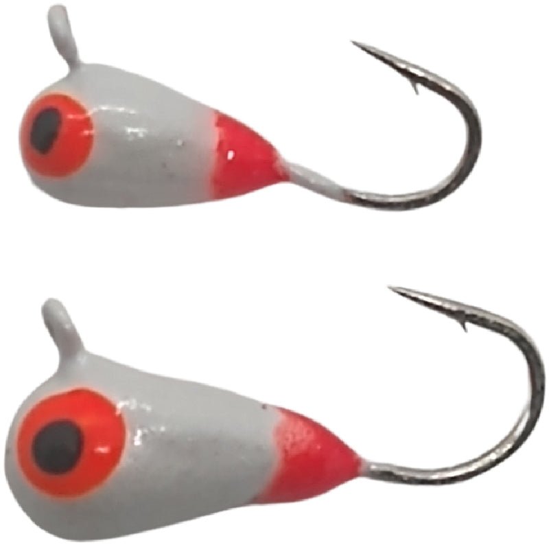 White with orange dot tungsten jig in 3mm and 4mm sizes, non-glow