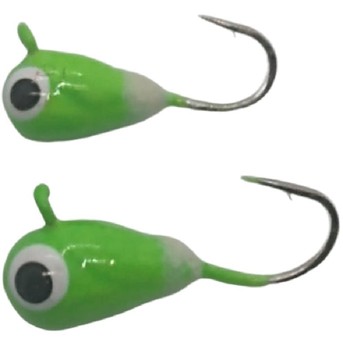 Green with white dot tungsten jig in 3mm and 4mm sizes, non-glow