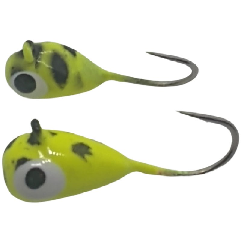 Chartreuse with black spots tungsten jig in 3mm and 4mm sizes, non-glow